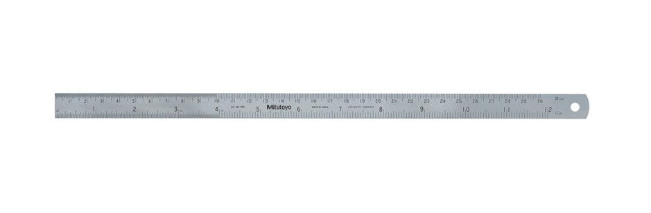 Mitutoyo 182-305 | Steel Rule | Semi-Flexible Rule | Series 182 | Inch or Metric | Accuracy ±0.006 inch or ±0.15 mm | Width 0.625 inch | Range 0 to 12 inch