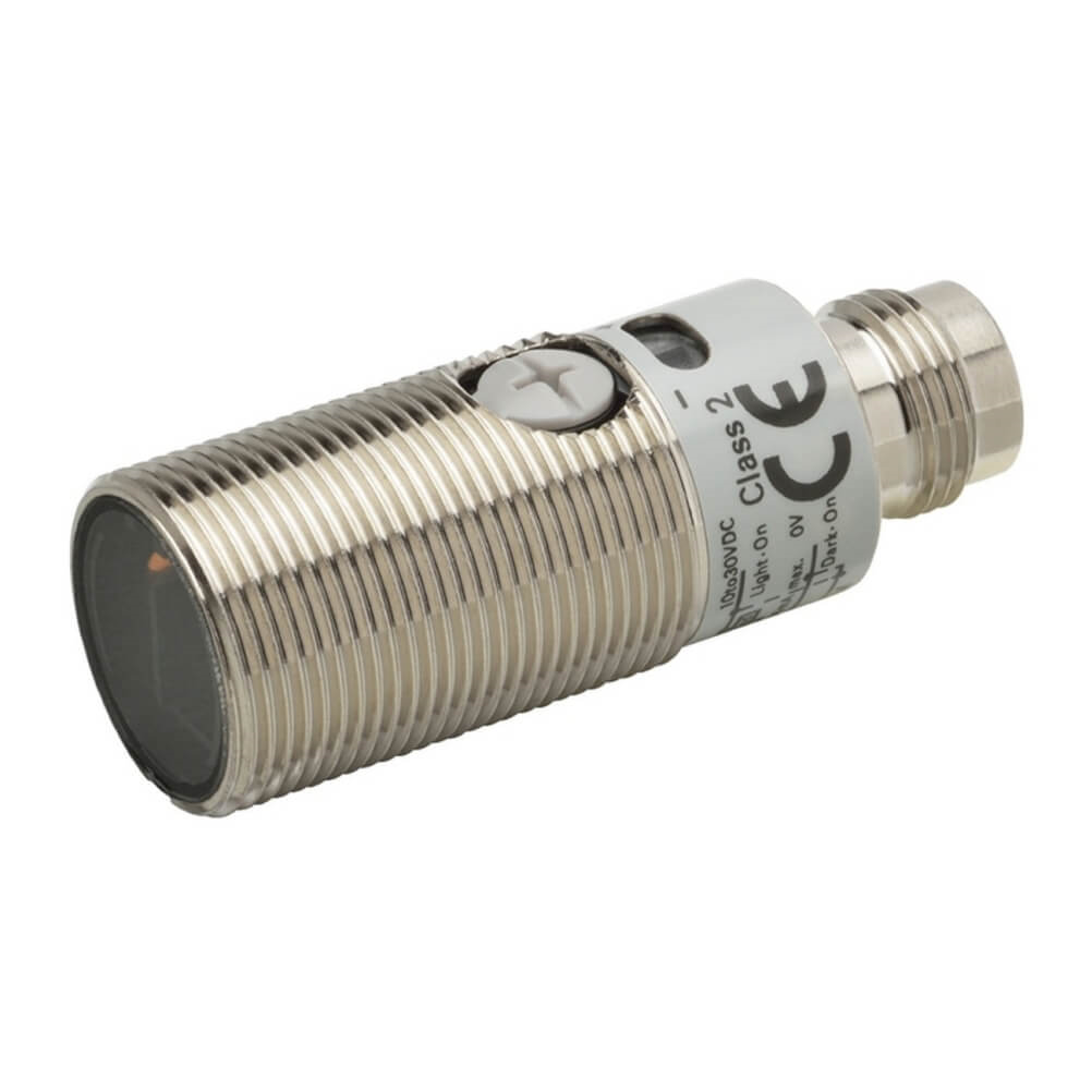 OMRON E3FB-DP23 | Photoelectric sensor, M18 axial, metal body, red LED, diffuse, 1m, PNP, L-ON/D-ON selectable, M12 connector