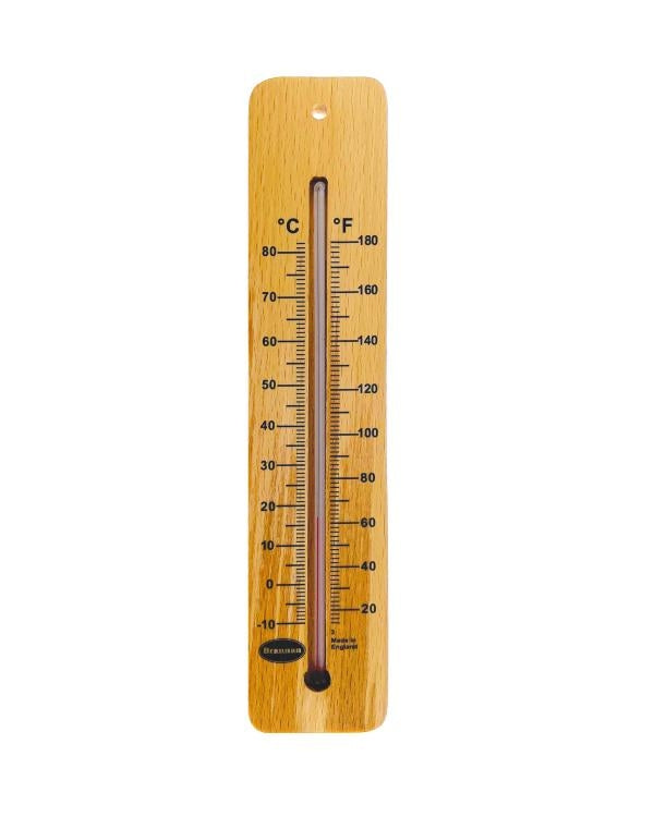 Brannan 14/250/2 | 215 mm Wood Wall Thermometer, High Range | -10 to +80 °C, Celsius only - generaltechuae