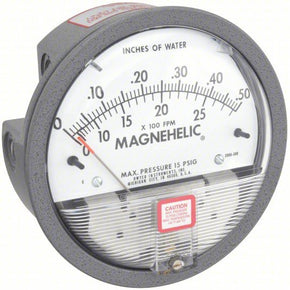 DWYER Differential Pressure Gauge | Range 0 to 0.5 in wc | 1/8 in NPT Female | Dual Single-Side or Back | With Air Velocity