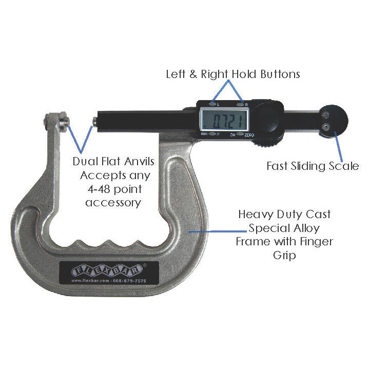Flexbar 14786 | Digital Multi-Tip Deep Throat Speed Micrometer | 0-2.5 in, 3.3 in Depth - generaltechuae