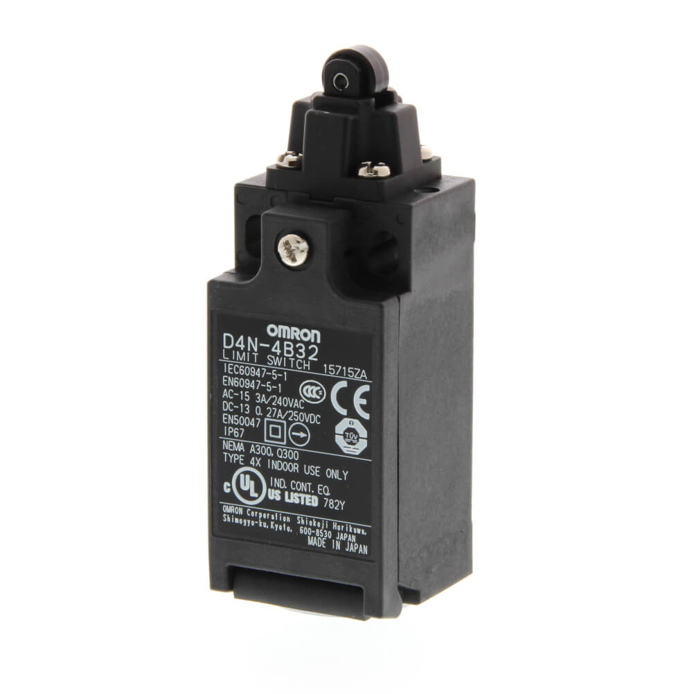 OMRON D4N-1232 | Limit switch, Top roller plunger, 2NC (snap-action), 2NC (snap-action), Pg13.5 (1-conduit)