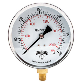 Winters PEP250R11R1EN | Economy Pressure Gauge | 0-160 psi / 0-11 bar | 4” (100mm) Dial Display | 1.6% or 2.5% accuracy | 1/2” Bottom NPT