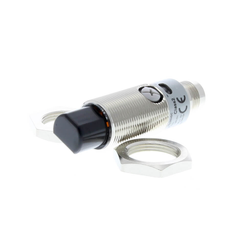 OMRON E3RB-DP22 | Photoelectric sensor, M18 radial, metal body, red LED, diffuse, 300mm, PNP, L-ON/D-ON selectable, M12 connector