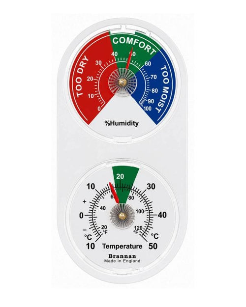 Brannan 30/415/3 | Twin Mini Dial Hygrometer & Thermometer, Coloured Zones | 2 x 65 mm, -10 to +50 °C, 0–100% RH - generaltechuae