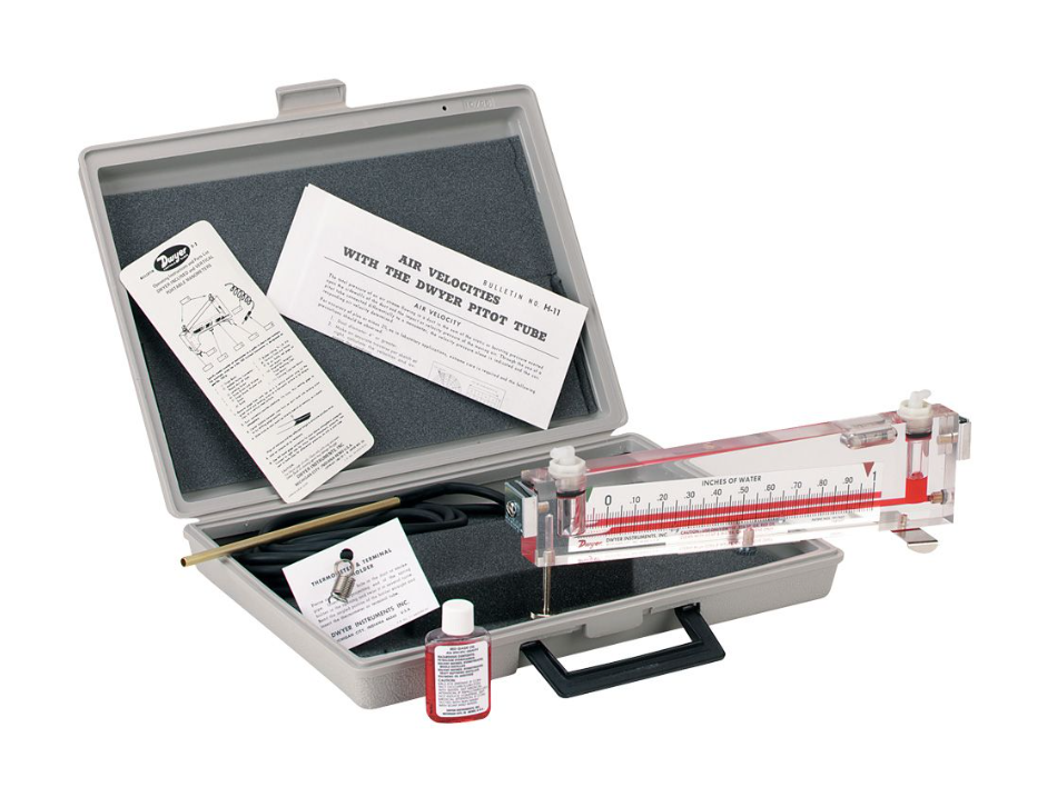 Dwyer Instruments 104-8 | Solid plastic portable gage | Range 0-8" w.c. | .10 Minor div. | 9" Scale | Metal carrying case