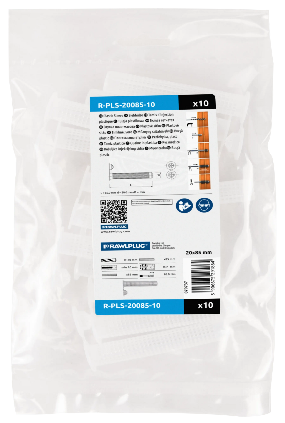 Rawlplug R-PLS-20085-10 | R-PLS Plastic Mesh Sleeve, PP | 20 x 85 mm, 10 pcs - generaltechuae (3)