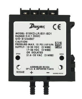 Dwyer Instruments 616KD-LR-B35-BD1 | Differential Pressure Transmitter | Low Range;0.5in wc;1.0 pct acc;Barb Conn;4-20 mA;0-10V out