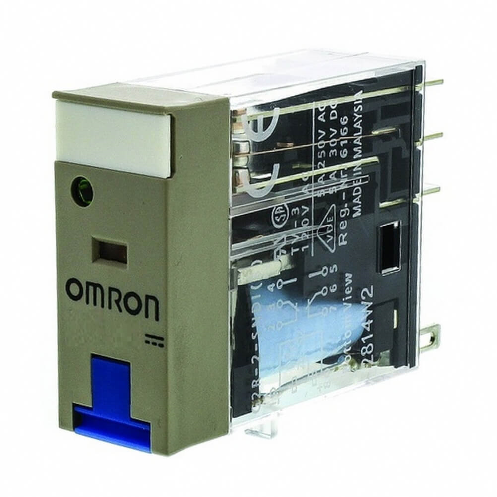 OMRON G2R-2-SNDI-AP3 24VDC (S) | Relay, plug-in, 8-pin, SPDT, 5 A, mech & LED indicators, coil suppressor, label test button, Au-plating