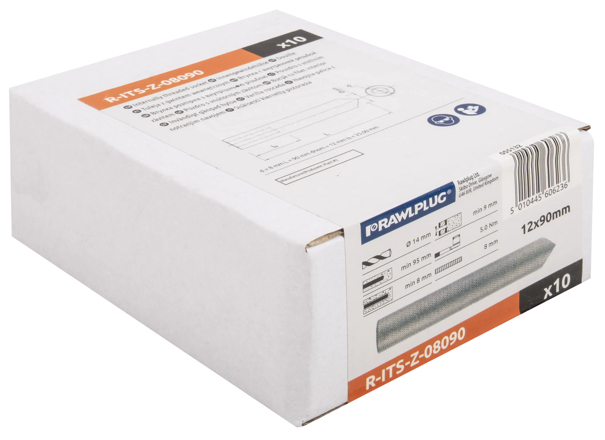 Rawlplug R-ITS-Z-08090 | R-ITS-Z Internally Threaded Sleeve, Zinc Plated | M8 x 90 mm, 10 pcs - generaltechuae (3)