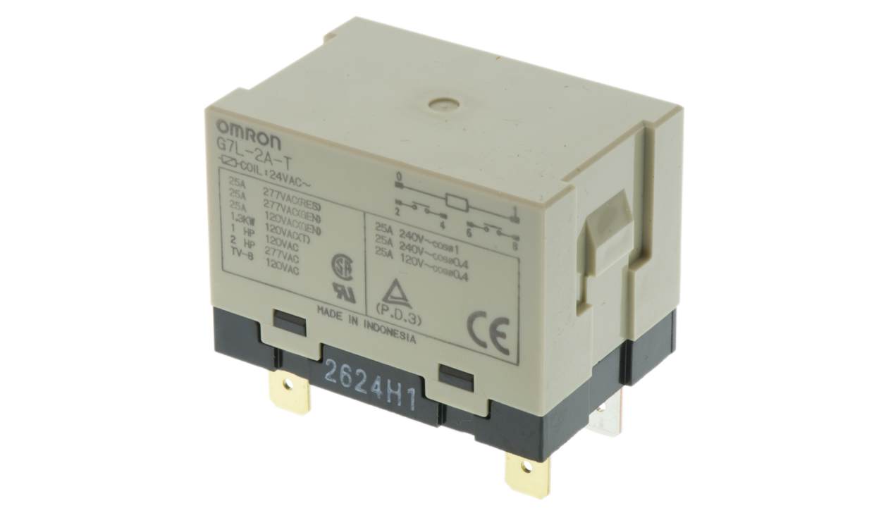 Omron G7L-2A-T AC24, Panel Mount Power Relay, 24V ac Coil, 25A Switching Current, DPST