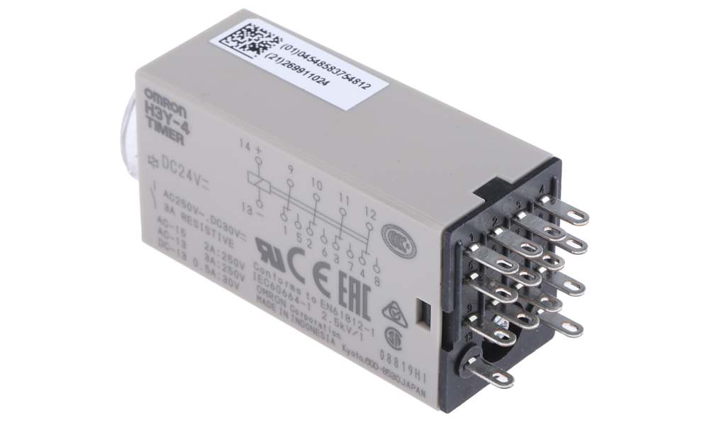 Omron H3Y-4 DC24 10S, H3Y-4 Series DIN Rail, Surface Mount Timer Relay, 24V dc, 4-Contact, 0.5 → 10s, 1-Function, 4PDT