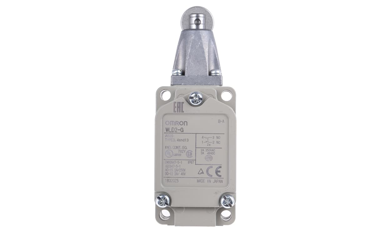 Omron WLD2-G, WL Series Roller Lever Limit Switch, NO/NC, IP67, SPDT, Die Cast Aluminium Housing, 600V ac Max, 10A Max