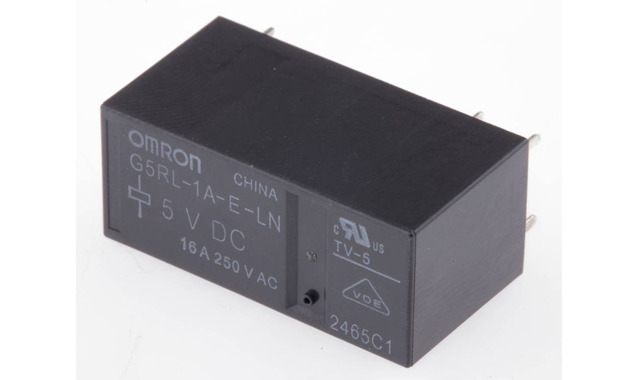 Omron G5RL-1A-E-LN DC5, PCB Mount Power Relay, 5V dc Coil, 16A Switching Current, SPST