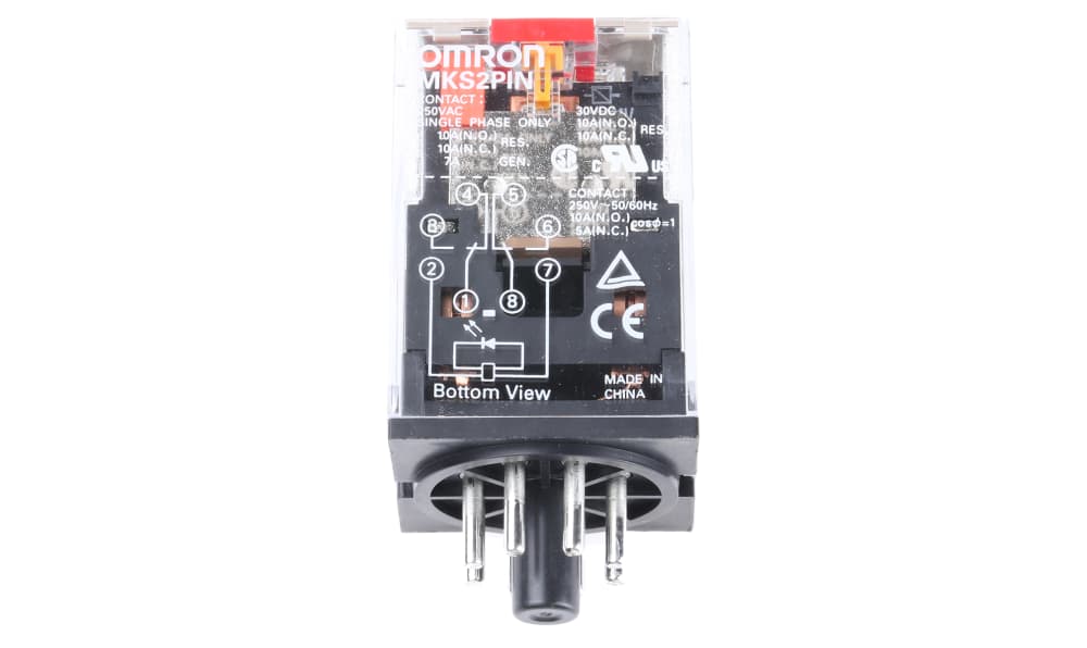 Omron MKS2PIN 230VAC, Plug In Power Relay, 230V ac Coil, 10A Switching Current, DPDT