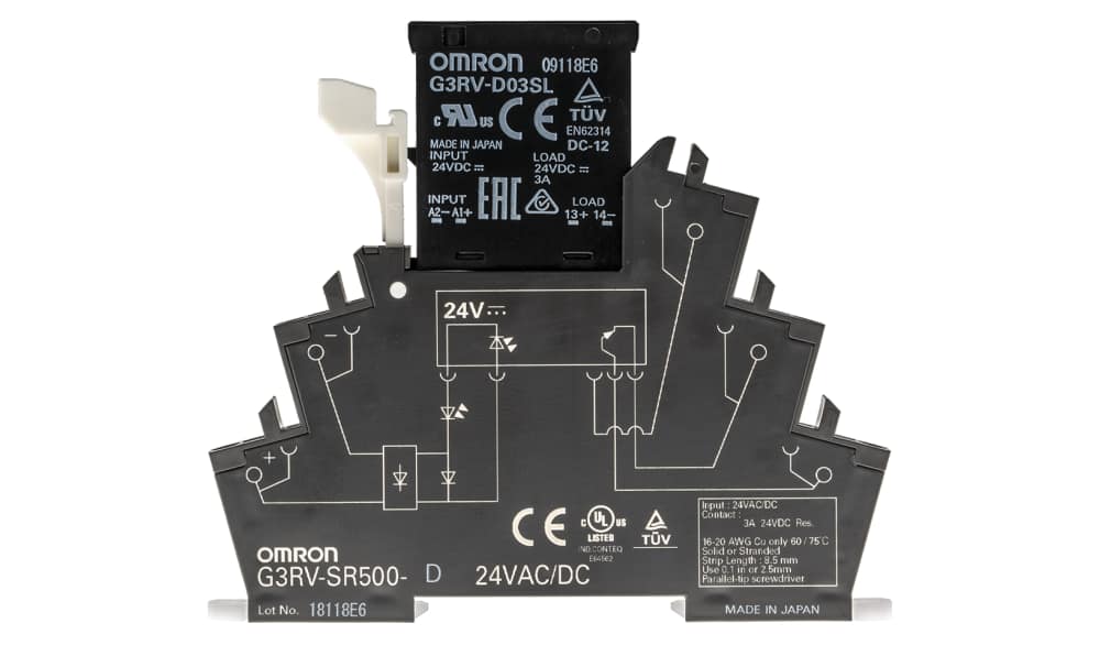 Omron G3RV-SR500-D 24VAC/DC, G3RV-SR Series Solid State Interface Relay, 24 V ac/dc Control, 3 A Load, DIN Rail Mount