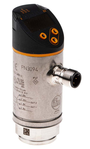 ifm PN3094, Pressure Sensor, -1bar Min, 10bar Max, Analogue + PNP-NO/NC Programmable Output, Relative Reading