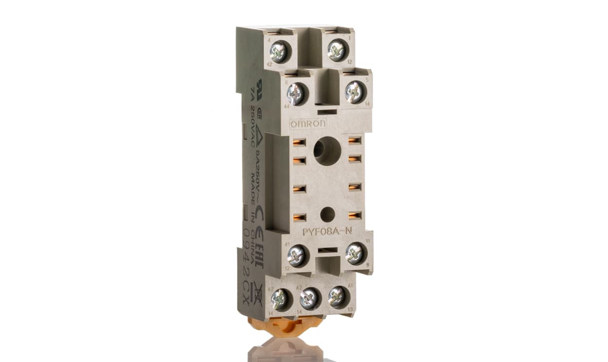 Omron PYF08A-N, MY2 8 Pin 250V ac DIN Rail Relay Socket, for use with MY2IN, MY2IN1, MY2IN1-D2, MY2IN-CR, MY2IN-D2, MY2N, MY2N1, - generaltechuae