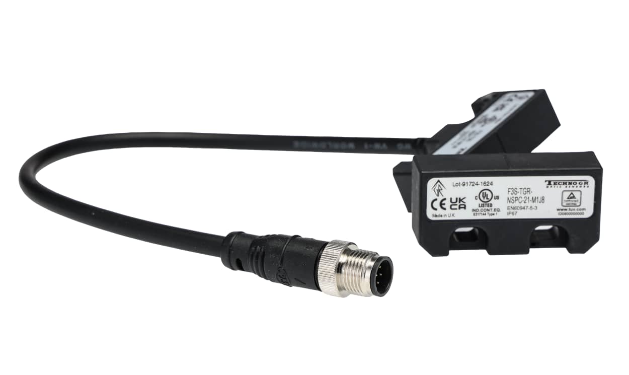 Omron F3S-TGR-NSPC-21-M1J8, F3S-TGR-N Series Magnetic Non-Contact Safety Switch, 24V dc, Plastic Housing, NO/2NC, M12