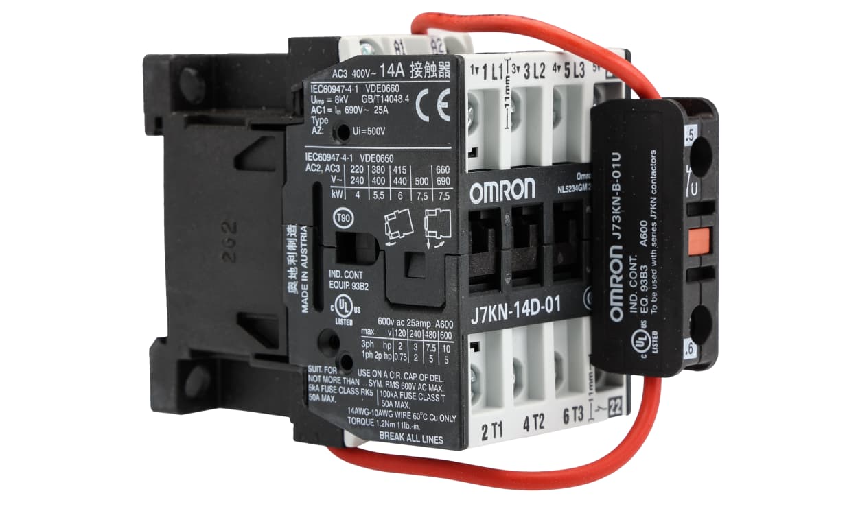 Omron J7KN-14D-01 24D, J7KN Contactor, 24 V dc Coil, 3-Pole, 14 A, 5.5 kW, 1NC + 3NO, 380 → 415 V ac - generaltechuae