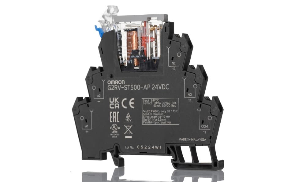 Omron G2RV-ST500-AP 24VDC, G2RV-ST Series Electromechanical Interface Relay, DIN Rail Mount, 24V dc Coil, SPDT, 1-Pole, 50mA Load
