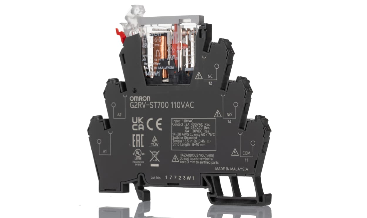 Omron G2RV-ST700 110VAC, G2RV-ST Series Electromechanical Interface Relay, DIN Rail Mount, 110V ac Coil, SPDT, 1-Pole, 6A Load - generaltechuae