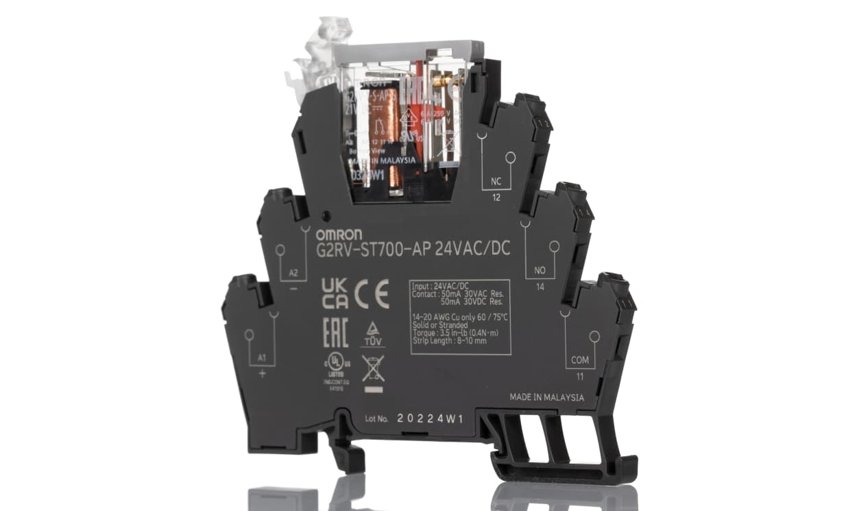 Omron G2RV-ST700-AP 24VAC/DC, G2RV-ST Series Electromechanical Interface Relay, DIN Rail Mount, 24V ac/dc Coil, SPDT, 1-Pole, 50mA Load - generaltechuae