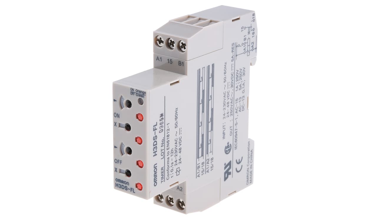 Omron H3DS-FL, H3DS Series DIN Rail Mount Timer Relay, 24 → 230 V ac, 24 → 48V dc, 1-Contact, 0.1 s → 12h - generaltechuae