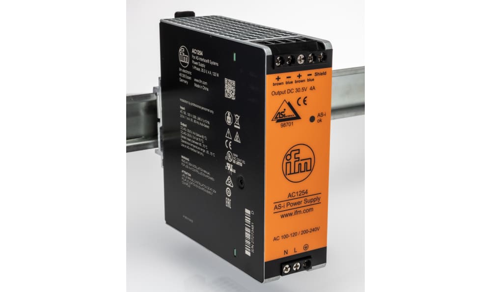 ifm AC1254, DIN Rail Power Supply, 115 → 230V ac, 30.55V dc, 4A Output