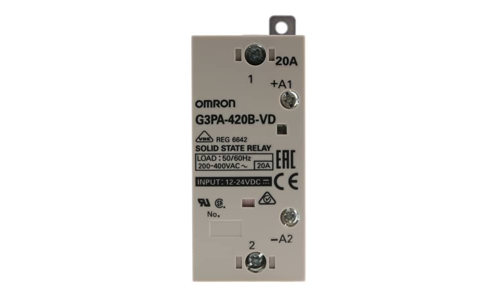 Omron G3PA-420B-VD 12-24VDC, G3PA Series Solid State Relay, 20 A Load, DIN Rail Mount, 440 V Load, 30 V Control