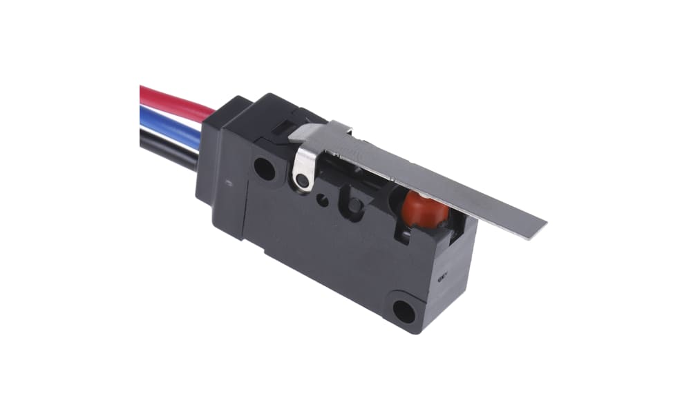 Omron D2VW-5L1-1M(D)(CHN), Hinge Lever Micro Switch, Pre-wired Terminal, 5 A @ 250 V ac, SPDT, IP67