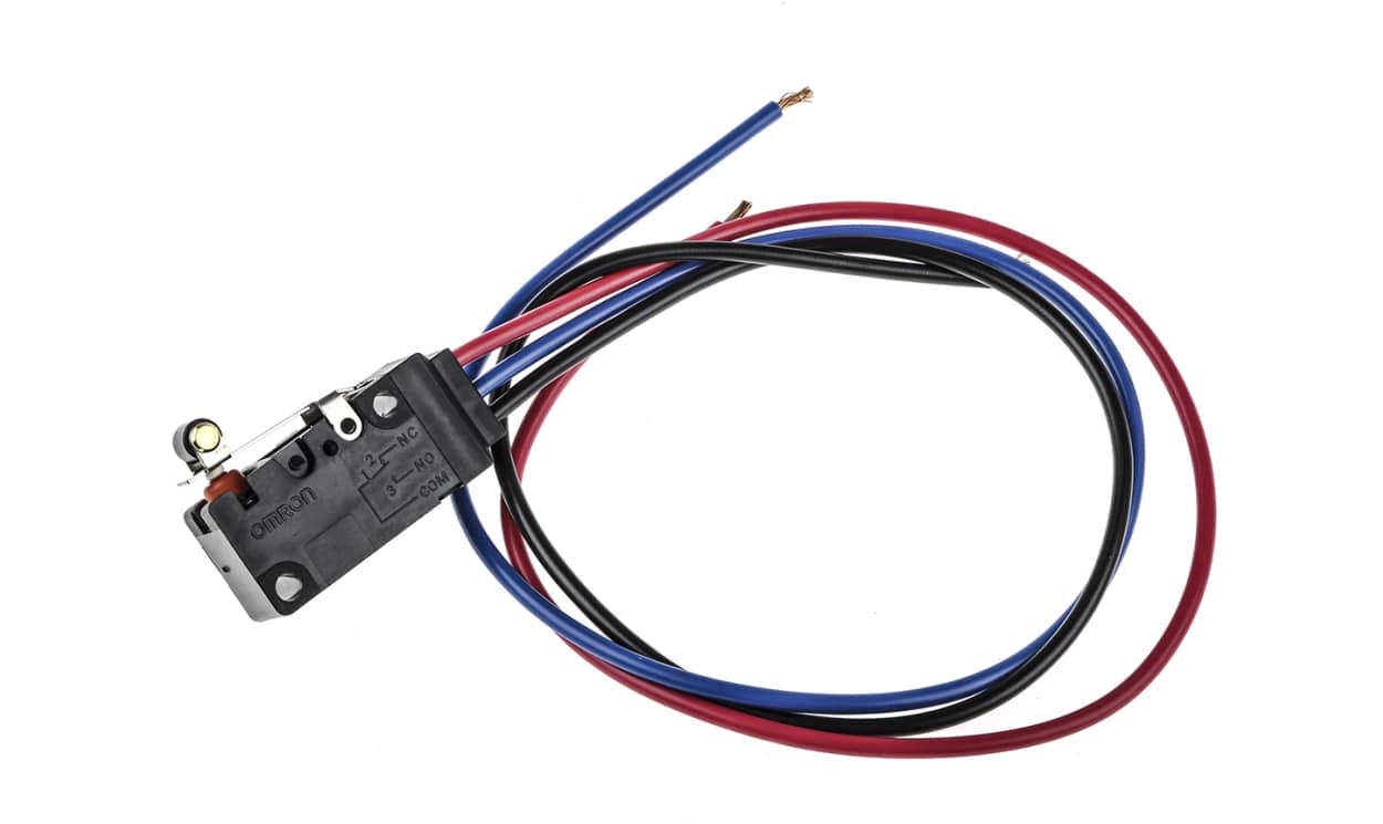 Omron D2VW-5L2A-1M(D)(CHN), Roller Lever Micro Switch, Pre-wired Terminal, 5 A @ 250 V ac, SPDT, IP67