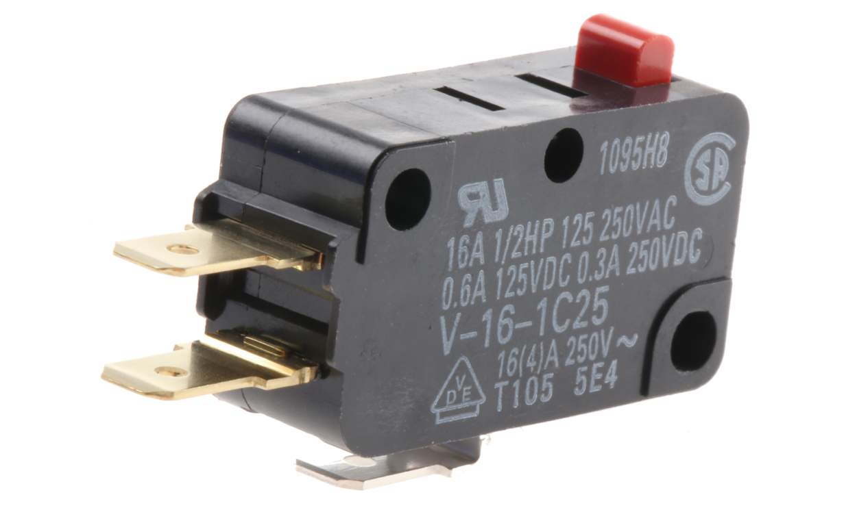 Omron V-16-1C25, Pin Plunger Micro Switch, Tab Terminal, 16 A @ 250 V ac, SP-CO, IP40