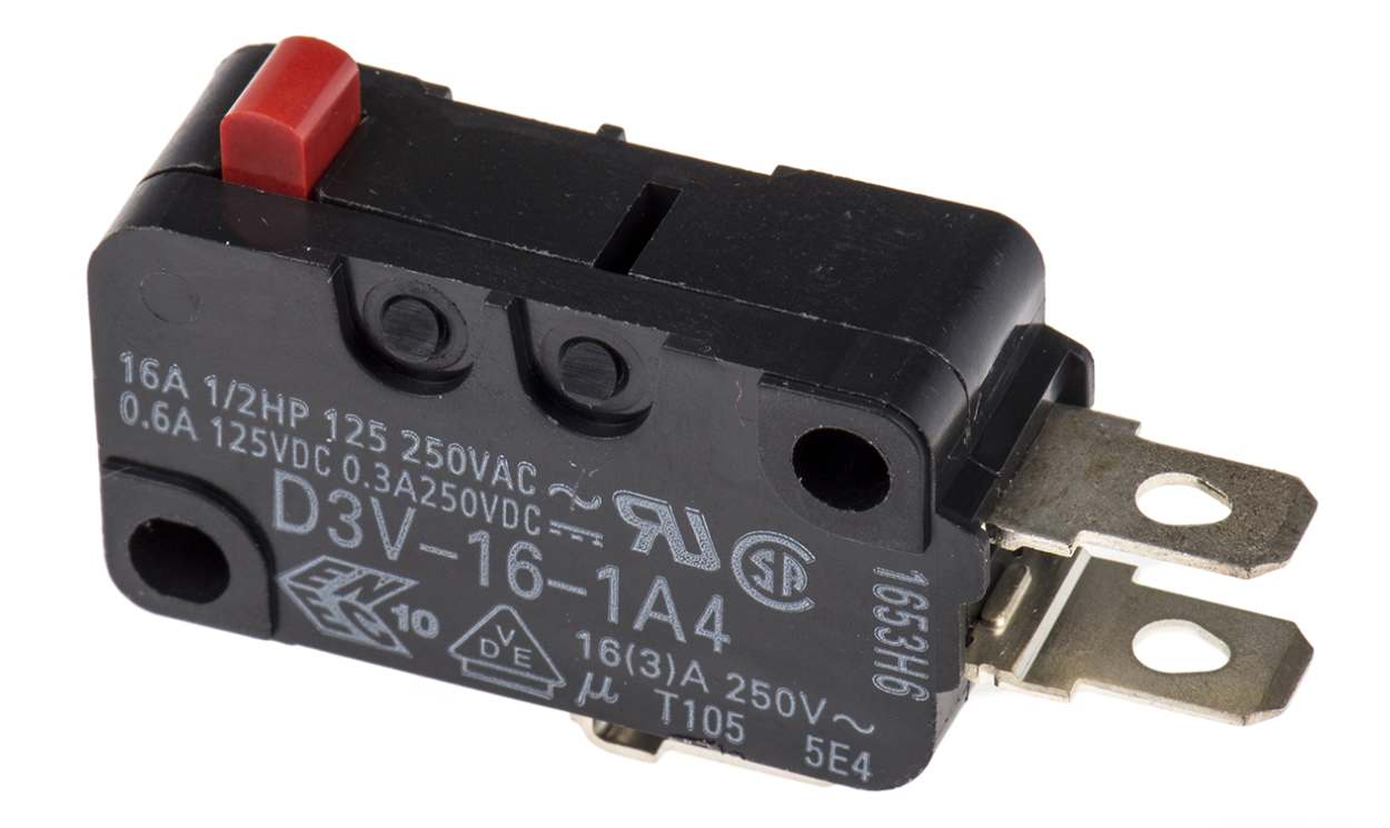 Omron D3V-16-1A4, Pin Plunger Micro Switch, Solder, Tab Terminal, 16 A @ 250 V ac, SPDT, IP40