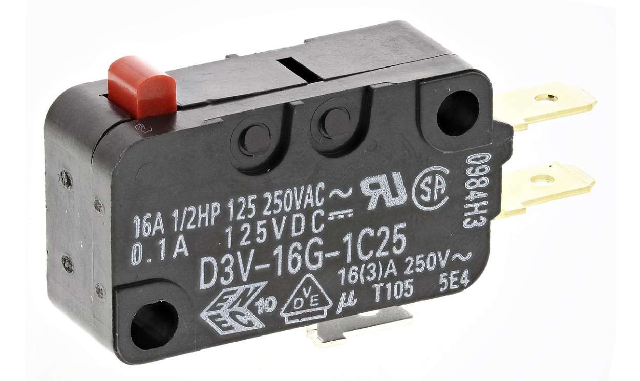 Omron D3V-16G-1C25, Pin Plunger Micro Switch, Tab Terminal, 16 A @ 250 V ac, SPDT, IP40