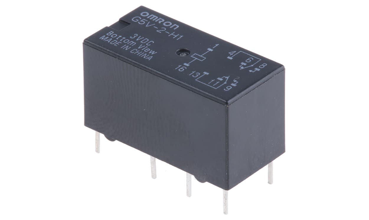 Omron G5V-2-H1 3DC, PCB Mount Signal Relay, 3V dc Coil, 1A Switching Current, DPDT