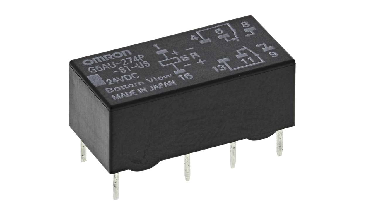 Omron G6AU-274P-ST-US 24DC, PCB Mount Latching Signal Relay, 24V dc Coil, 2A Switching Current, DPDT