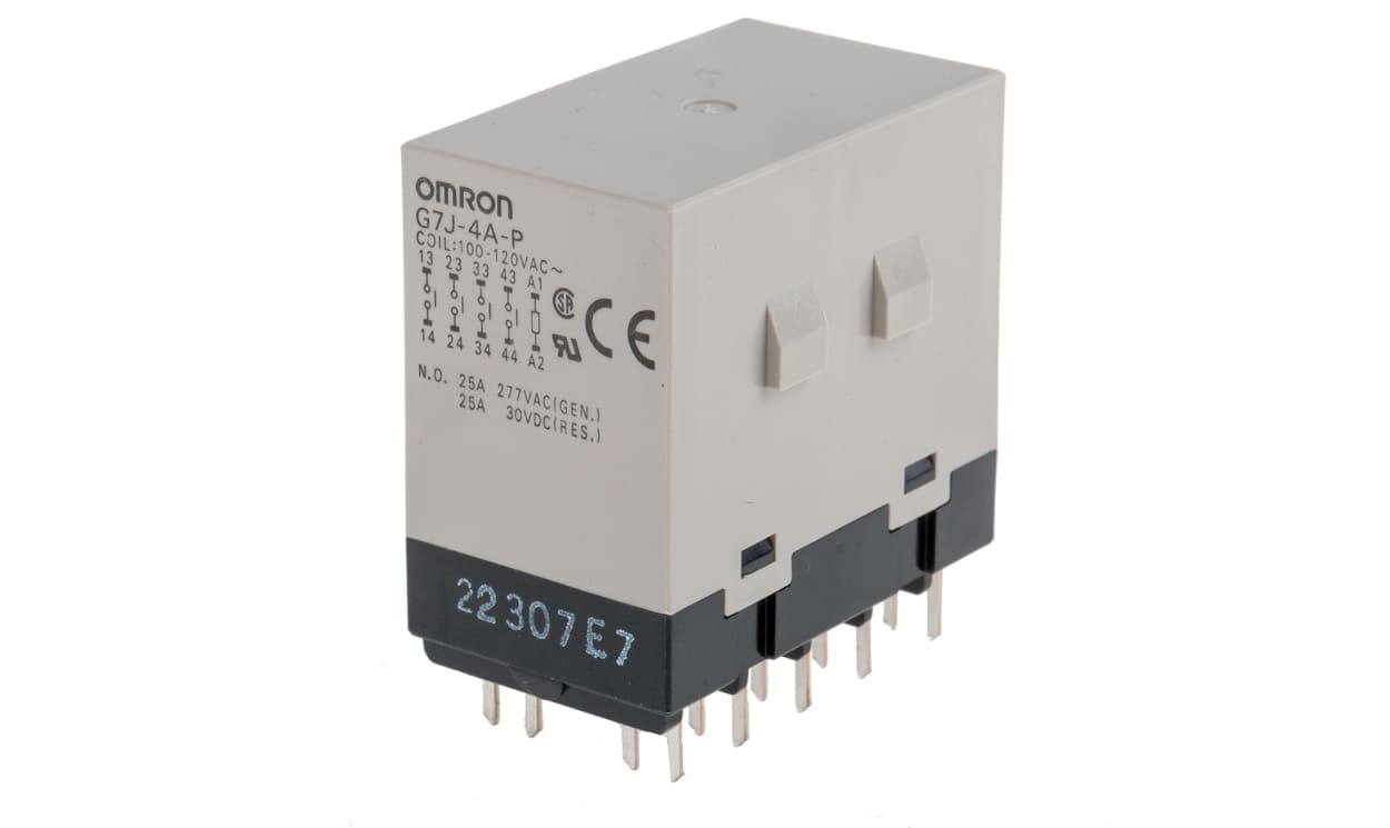 Omron G7J-4A-P 100/120VAC, PCB Mount Power Relay, 120V ac Coil, 25A Switching Current, 4PST-NO