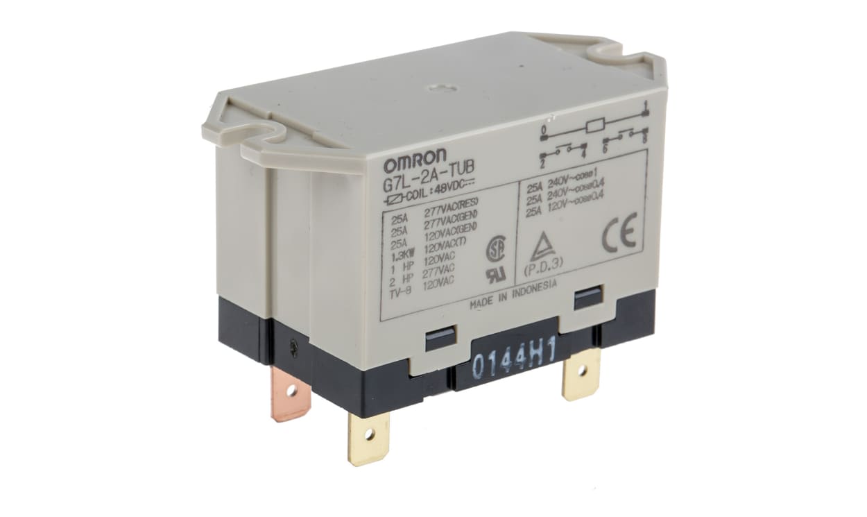 Omron G7L-2A-TUB DC48, Panel Mount Power Relay, 48V dc Coil, 25A Switching Current, DPST