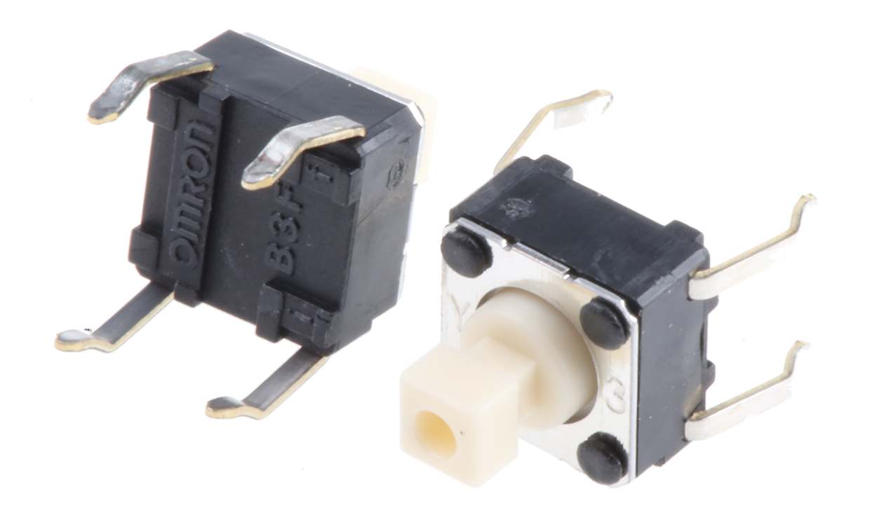 Omron B3F-1050, White Plunger Tactile Switch, SPST 50 mA @ 24 V dc 3mm Through Hole