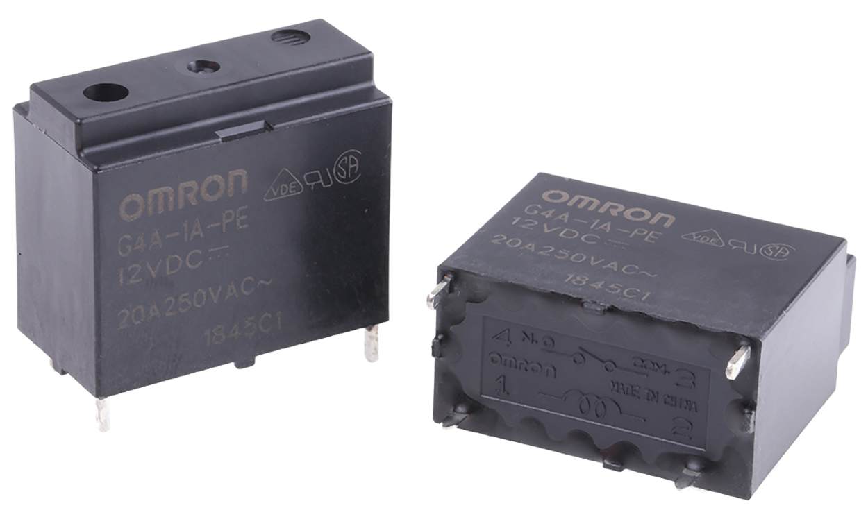 Omron G4A-1A-PE DC12, PCB Mount Power Relay, 12V dc Coil, 20A Switching Current, SPST