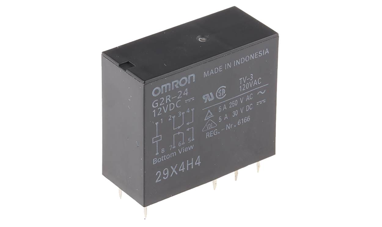 Omron G2R-24 DC12, PCB Mount Power Relay, 12V dc Coil, 4A Switching Current, DPDT - generaltechuae