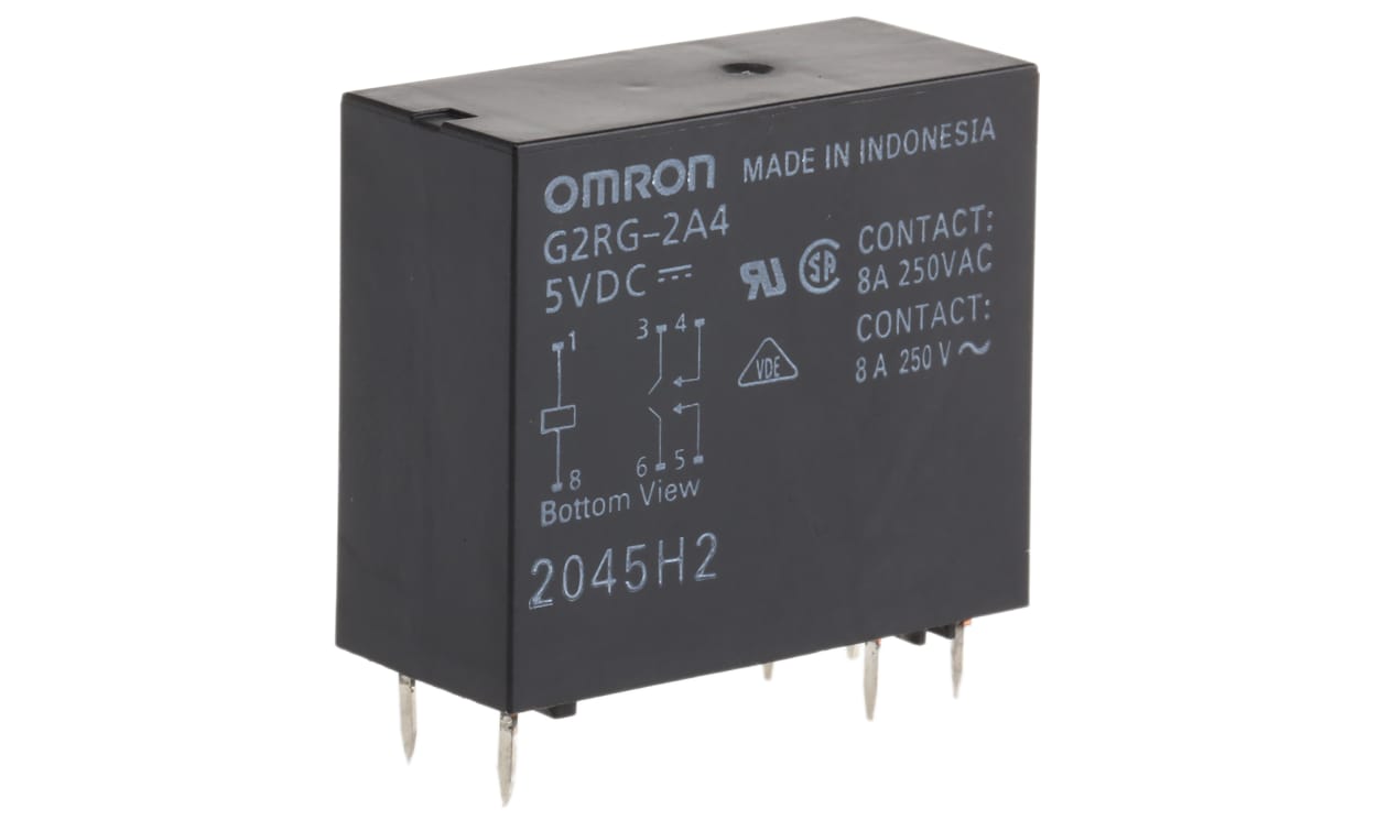 Omron G2RG-2A4 DC5, PCB Mount Power Relay, 5V dc Coil, 8A Switching Current, DPST