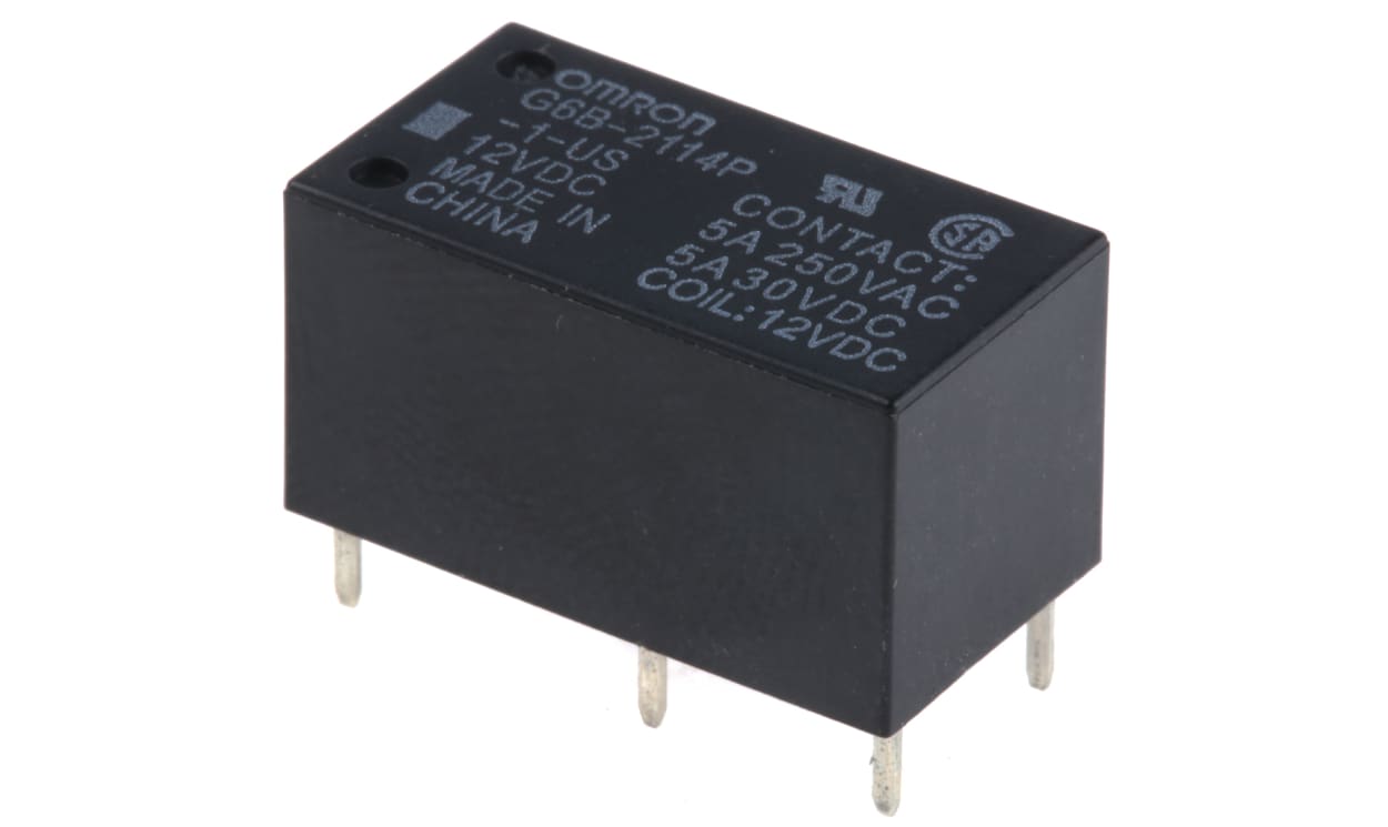 Omron G6B-2114P-1-US DC12, PCB Mount Power Relay, 12V dc Coil, 5A Switching Current, SPST-NC, SPST-NO