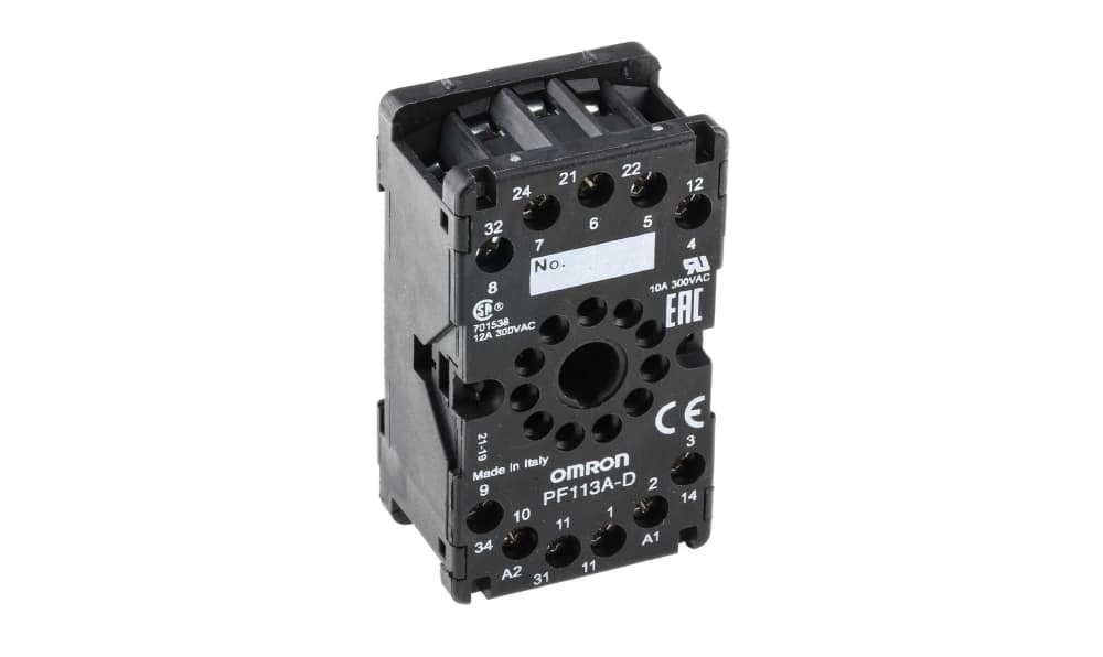 Omron PF113A-D, MKS 11 Pin 300V ac DIN Rail Relay Socket, for use with MKS Series