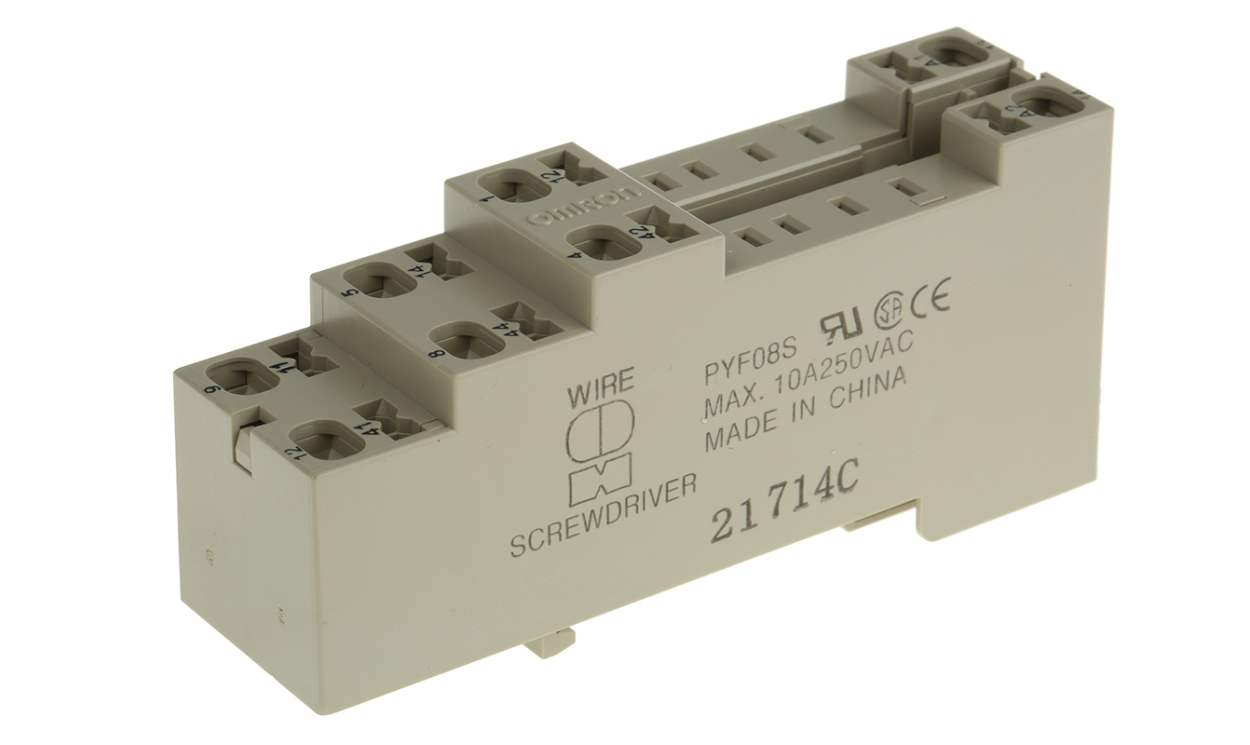 Omron PYF08S, MY2 8 Pin 250V ac DIN Rail Relay Socket, for use with MY2 Series - generaltechuae
