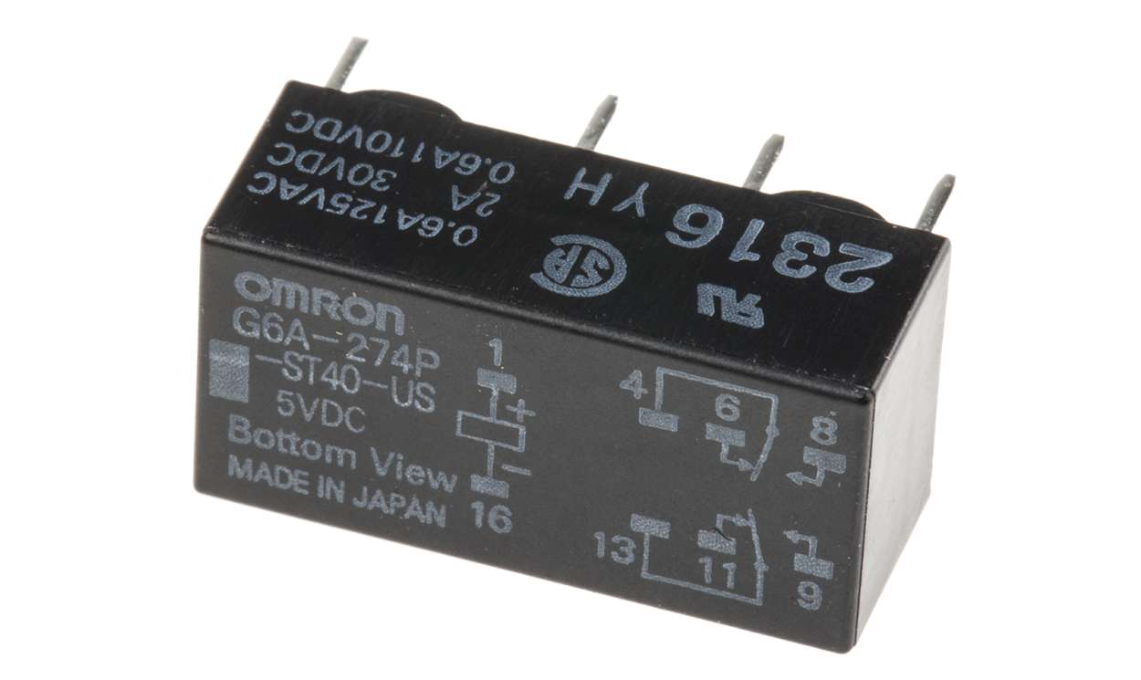Omron G6A-274P-ST40-US DC5, PCB Mount Signal Relay, 5V dc Coil, 2A Switching Current, DPDT