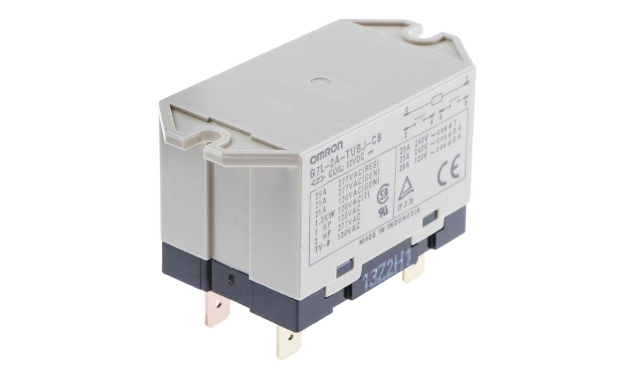 Omron G7L-2A-TUB-J-CB-DC12, Flange Mount Power Relay, 12V dc Coil, 25A Switching Current, DPST