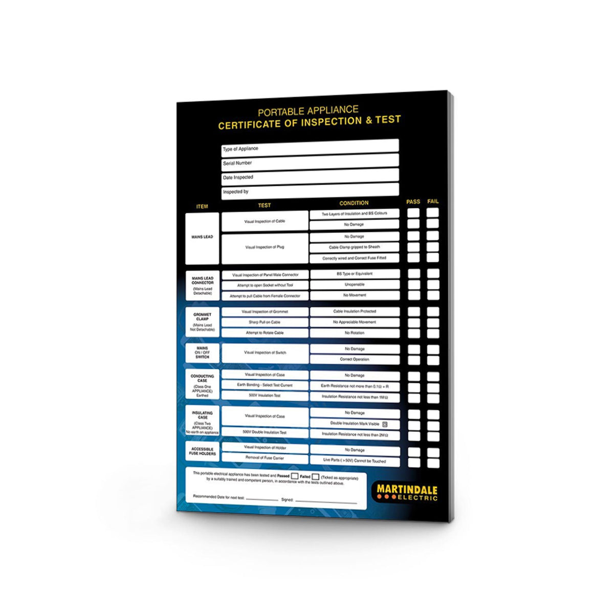 Martindale MARPATCERTS | PAT Test Certificates | Pad of 100 - generaltechuae