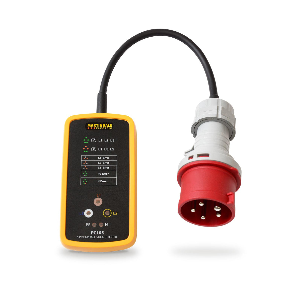 Martindale MARPC105-16 | PC105 3-Phase Industrial Socket Tester | 16A 5-Pin, CAT III 300V - generaltechuae